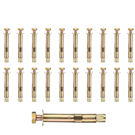 Lot de 20 boulons d'ancrage robustes M6-8 x 60 mm – Vis d'expansion à manchon hexagonal pour murs en béton/maçonnerie/brique