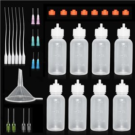 Lot de 33 flacons applicateurs aiguilles de 30 ml avec 10 aiguilles de distribution fines et 8 bouchons pour loisirs créatifs
