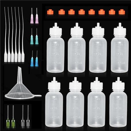 Lot de 33 flacons applicateurs aiguilles de 30 ml avec 10 aiguilles de distribution fines et 8 bouchons pour loisirs créatifs