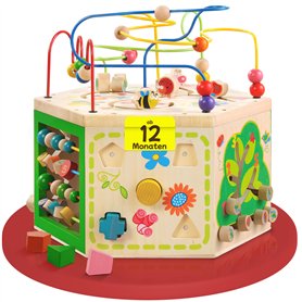 EverEarth 7 en 1 Grand Cube d'éveil en Bois Durable - Jouet pour Enfants avec Boucle d'éveil 39 x 35