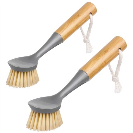 MR.SIGA Brosse à Vaisselle Grattoir Intégré avec Poignée en Bambou