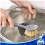 MR.SIGA Brosse à Vaisselle Grattoir Intégré avec Poignée en Bambou, Brosse à Récurer pour Nettoyage des Plates, Casseroles Évier