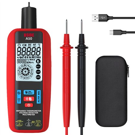 BSIDE A50 Multimètre numérique rechargeable avec thermomètre infrarouge 6000 comptes