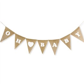 Baby Shower Bannière Banderole Oh Baby Guirlande Fanion Jute Bunting Banner Suspension Anniversaire Baptême Naissance Fête Préna