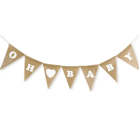 Baby Shower Bannière Banderole Oh Baby Guirlande Fanion Jute Bunting Banner Suspension Anniversaire Baptême Naissance Fête Préna
