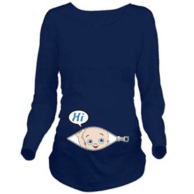 Q.KIM T-Shirt de Maternité Femme Manches Longues de maternité Motif Grossesse Amusant Humour imprimé-Hi Baby
