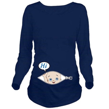 Q.KIM T-Shirt de Maternité Femme Manches Longues de maternité Motif Grossesse Amusant Humour imprimé-Hi Baby