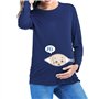 Q.KIM T-Shirt de Maternité Femme Manches Longues de maternité Motif Grossesse Amusant Humour imprimé-Hi Baby,Bleu XL