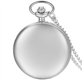 JewelryWe Pendentif Collier Montre de Poche Gousset Ronde Poli Quartz Chiffre Simple Lisse Couverture Chic Alliage Couleur Argen