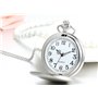 JewelryWe Pendentif Collier Montre de Poche Gousset Ronde Poli Quartz Chiffre Simple Lisse Couverture Chic Alliage Couleur Argen