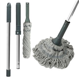 Balai à franges Twist Mop 128 à long manche en microfibre à essorage automatique avec 2 têtes de serpillère