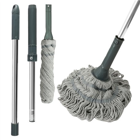 Balai à franges Twist Mop 128 à long manche en microfibre à essorage automatique avec 2 têtes de serpillère