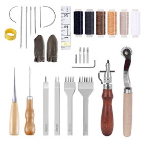 Kit D'artisanat En Cuir 6 Outils De Travail En Cuir À Fil De Cire Avec Cuir Griffe Prong Couture Groover Crease Fil Ciré Scratch