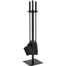 vounot® Ensembles d’Outils de Cheminée 4 Pièces en Métal Serviteur de Cheminée Balai Pelle Tisonnier et Support pour Poêle à Boi