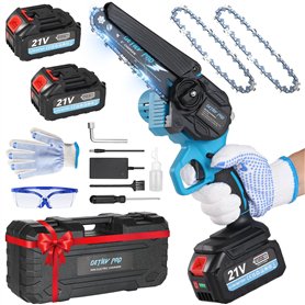 DETLEV PRO Mini Tronconneuse à Batterie 4000mAhX2 6 Pouces Tronçonneuse Électrique Sans Fil 2 Chaînes Portable Tronconneuse Ther