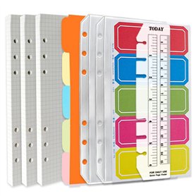 DY.2ten Lot de recharges A6 à 6 trous – 135 feuilles (270 pages) de papier graphique + 2 pochettes A6 à fermeture éclair + 5 int
