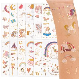 GEBETTER 12Feuilles Tatouage Temporaire Licorne Autocollant Tatouage Ephémère Etanche Décoration Fête Cadeau Anniversaire pour E
