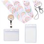 1Pc Cordon Arc-en-Ciel 2Pcs Porte Badge Transparent Porte Carte Thème Bohème Tour de Cou Rétractable pour Carte d’Identité Étudi