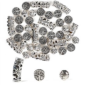 40Pcs Perle Alliage Intercalaire 3 Styles Arbre de Vie Tube Tibétain Rond Antique DIY Assortiment Argenté pour Bijoux Collier Br