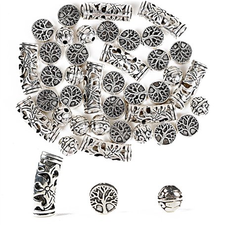 40Pcs Perle Alliage Intercalaire 3 Styles Arbre de Vie Tube Tibétain Rond Antique DIY Assortiment Argenté pour Bijoux Collier Br