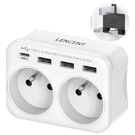LENCENT Adaptateur Prise Anglaise/UK/Angleterre et Française avec 3 Ports USB et 1 Port USB-C adapté à Irlande