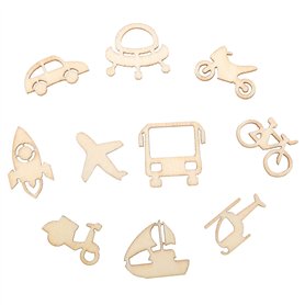 Create idea 100pcs Embellissements Bois Thème des Transports Fusée Avion Vélo Copeaux de Bois Tranches de Bois Décoratives pour