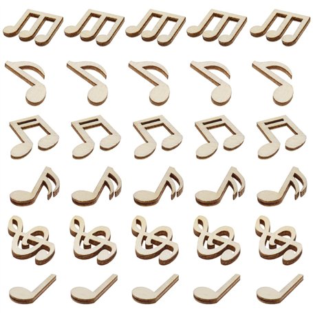 Create idea 200pcs Note de Musique Copeaux de Bois Note Inachevée Pièces de Bois Mixte Tranches de Bois Découpe Embellissements