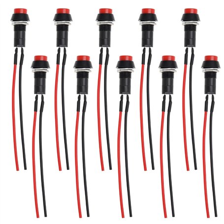 Create idea 10pcs Interrupteur à Bouton-Poussoir Momentané Interrupteur à Klaxon Filaire Rond avec Fil Pré-soudé 12-24V 10cm pou