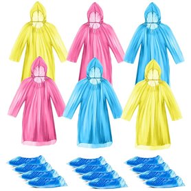 Queta Lot de 6 Ponchos de Pluie Jetable avec 6 paires de Couvre-Chaussures