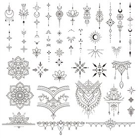 4Pcs Tatouage Temporaire Fleur Noire Motif Mandala Autocollant Tatouage Ephémère Etanche pour Femme