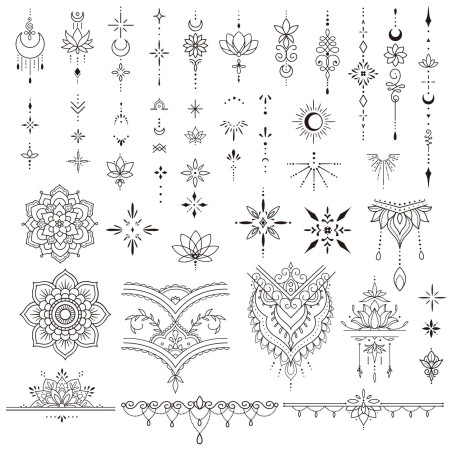 4Pcs Tatouage Temporaire Fleur Noire Motif Mandala Autocollant Tatouage Ephémère Etanche pour Femme