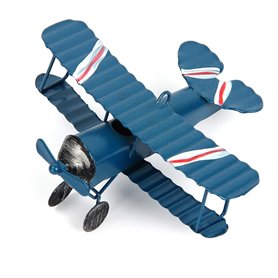 Evilandat Vintage Avion Décoration Modèle Biplan Avion en Fer Miniature Décoration de Maison Collection Ornement Bureau Bleu