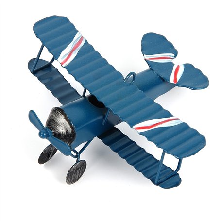 Evilandat Vintage Avion Décoration Modèle Biplan Avion en Fer Miniature Décoration de Maison Collection Ornement Bureau Bleu