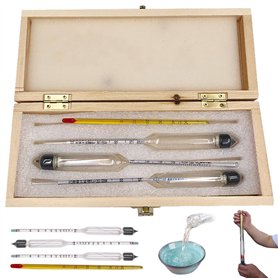 Abibiocy Hydromètre à Alcool 3pcs 0-100 Testeur d'alcool à l'épreuve du mètre gradué avec thermomètre et boîte en Bois