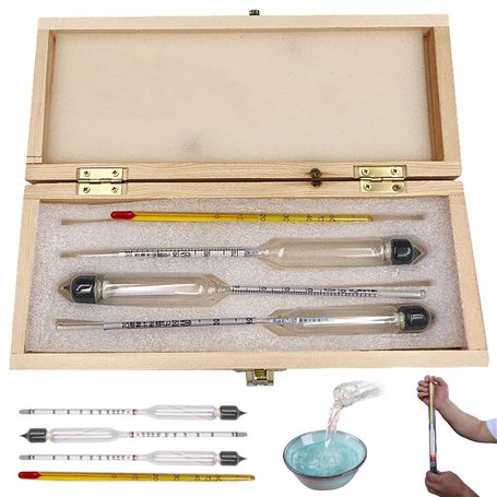 Abibiocy Hydromètre à Alcool 3pcs 0-100 Testeur d'alcool à l'épreuve du mètre gradué avec thermomètre et boîte en Bois
