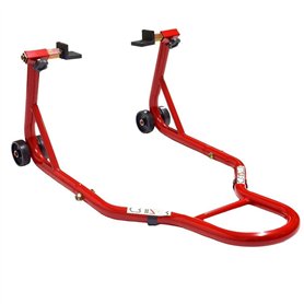Cruizer Béquille arrière rouge avec fixations à plaques pour moto avec barres de renfort latérales réglables et 4 roues sous-jac