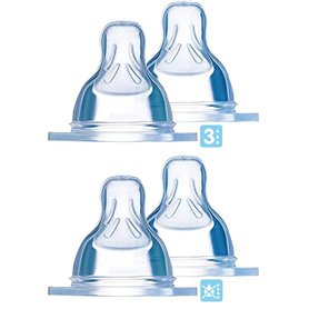 MAM - Lot de 4 tétines en soie - Taille 3 et 4 - Sans gouttes - Débit uniforme - À partir de 4 mois