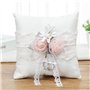 WERTSWF Coussin de porteur d'alliances en satin blanc avec fleur en dentelle décorée pour demande en mariage cérémonie 20 x 20 c
