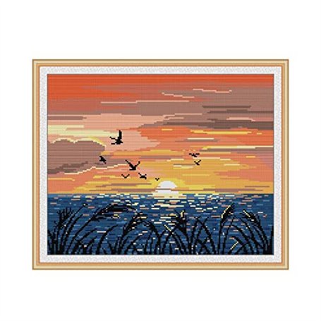 Kit de broderie au point de croix estampé pour débutants – Coucher de soleil 2 (imprimé 11CT 50 × 41 cm)
