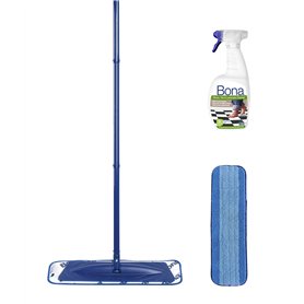 Bona - Kit Nettoyage Sol Pour Sols Durs - Balai Microfibre + 1000 ml Nettoyant Pour Sols Durs + 1 Pad en Microfibre