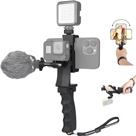2en1 Ergonomique Hand Grip Stabilisateur Smartephone Caméra Sport Kit de Support Poignée Portable pour Youtube Tiktok Voyage Vid