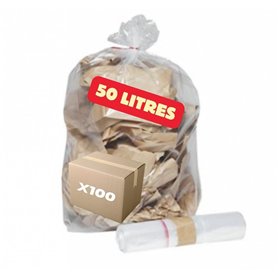 SANYGIENE | Sac Poubelle Transparent 50l PE recyclé | Lot de 100 Sacs 50 Litres (2 Rouleaux de 50 Sacs) | Solide (14µ) - Etanche