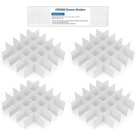 CROING - 32 pcs Blanc - DIY Organisateur de Tiroir/Grille Diviseur de tiroir/Rangement de tiroir/Separateur de Tiroir pour sous-