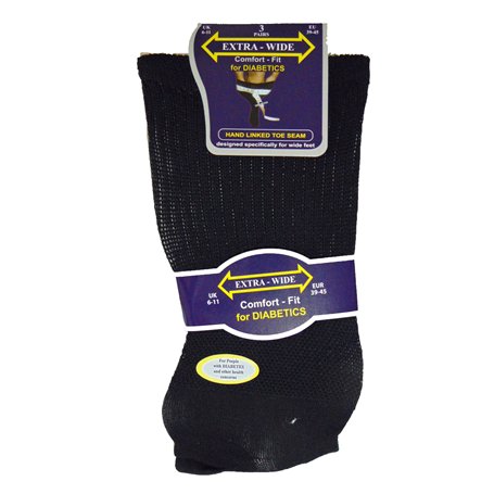 Kingporium Lot de 3 paires de chaussettes extra larges confortables pour homme diabétique Oedème mauvaise circulation Noir 39-45