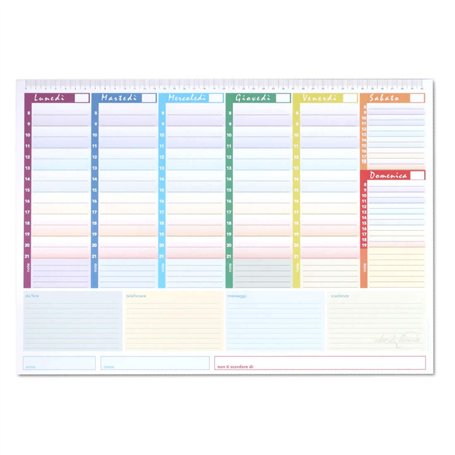 Rainbow – Planificateur hebdomadaire 42 x 30 – Agenda planificateur de table perpétuelle Ligature en bas