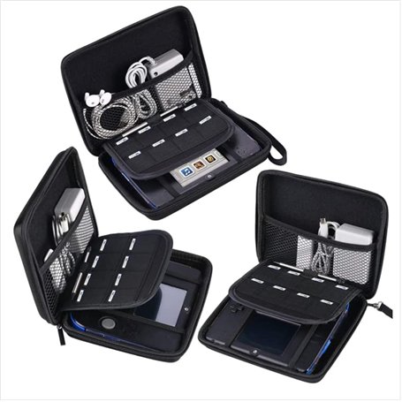 Housse de protection rigide en EVA pour Nintendo 2DS et accessoires avec double fermeture éclair et 8 supports de jeu (Noir)