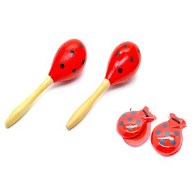 Maracas et castagnettes adultes en bois. ensemble musical complet de l'Espagne