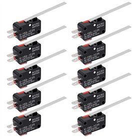 InduSKY Lot de 10 Micro Interrupteur Fin de Course Levier de Charnière SPDT 1NO 1NC Interrupteur de Longue Levier Momentanée Mic