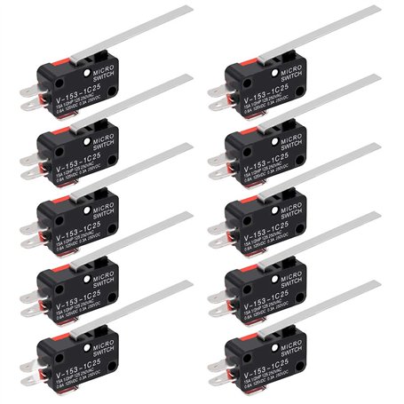InduSKY Lot de 10 Micro Interrupteur Fin de Course Levier de Charnière SPDT 1NO 1NC Interrupteur de Longue Levier Momentanée Mic