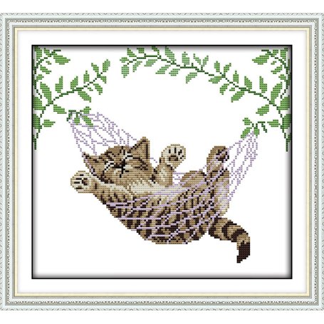 Abillyn Kit de broderie au point de croix Chat sur panier suspendu estampillé avec motif imprimé (chaton)